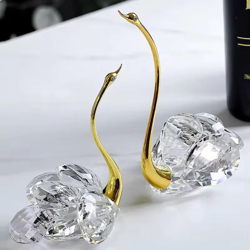 Metal & Crystal Swan Showpiece, set of 2